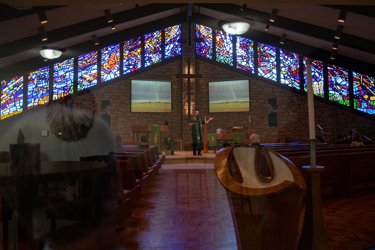 Pastor Austin English speaks at Peace Lutheran Church on Sunday. There were around 28 people present during Peace Lutheran ChurchÕs Sunday Service. This was their first service back after stopping in-person service due to the coronavirus pandemic in mid-March.