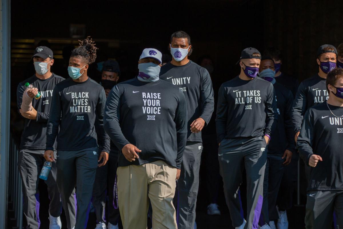 Players who didn’t participate in the game ware black long sleeve shirts with various statements regarding the black lives matter movement. The Kansas State Wildcats faced off against Arkansas State wolves on Saturday at Bill Snyder Family Stadium, Arkansas State beat Kansas State 35 to 31.