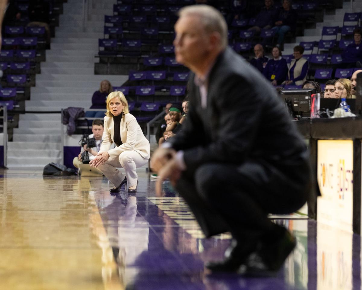 K-State vs. Baylor WBB Feb. 2019 Jeff Mittie and Kim Mulkey