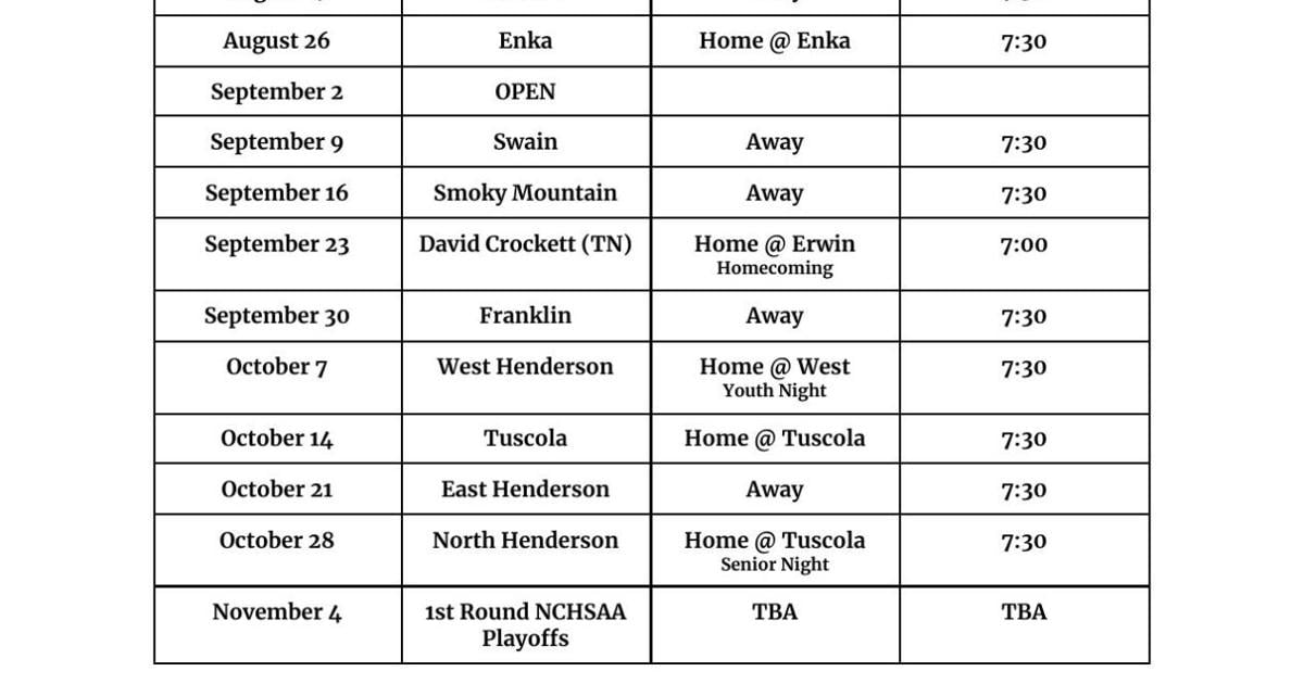 202223 Pisgah Varsity Football Schedule