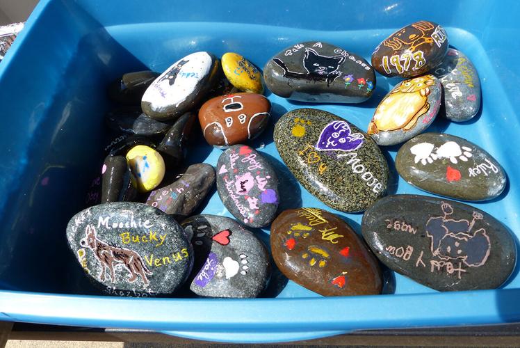 memorial rocks for Sarge's rock garden