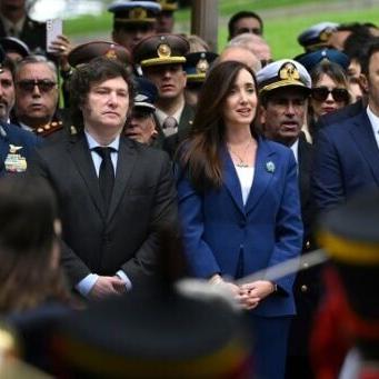 Argentina's President Javier Milei (C-L) and Vice President Victoria Villaruel (C-R) attend a ceremony to commemorate the 42nd anniversary of the war between Argentina and the United Kingdom over the Malvinas/Falkland islands