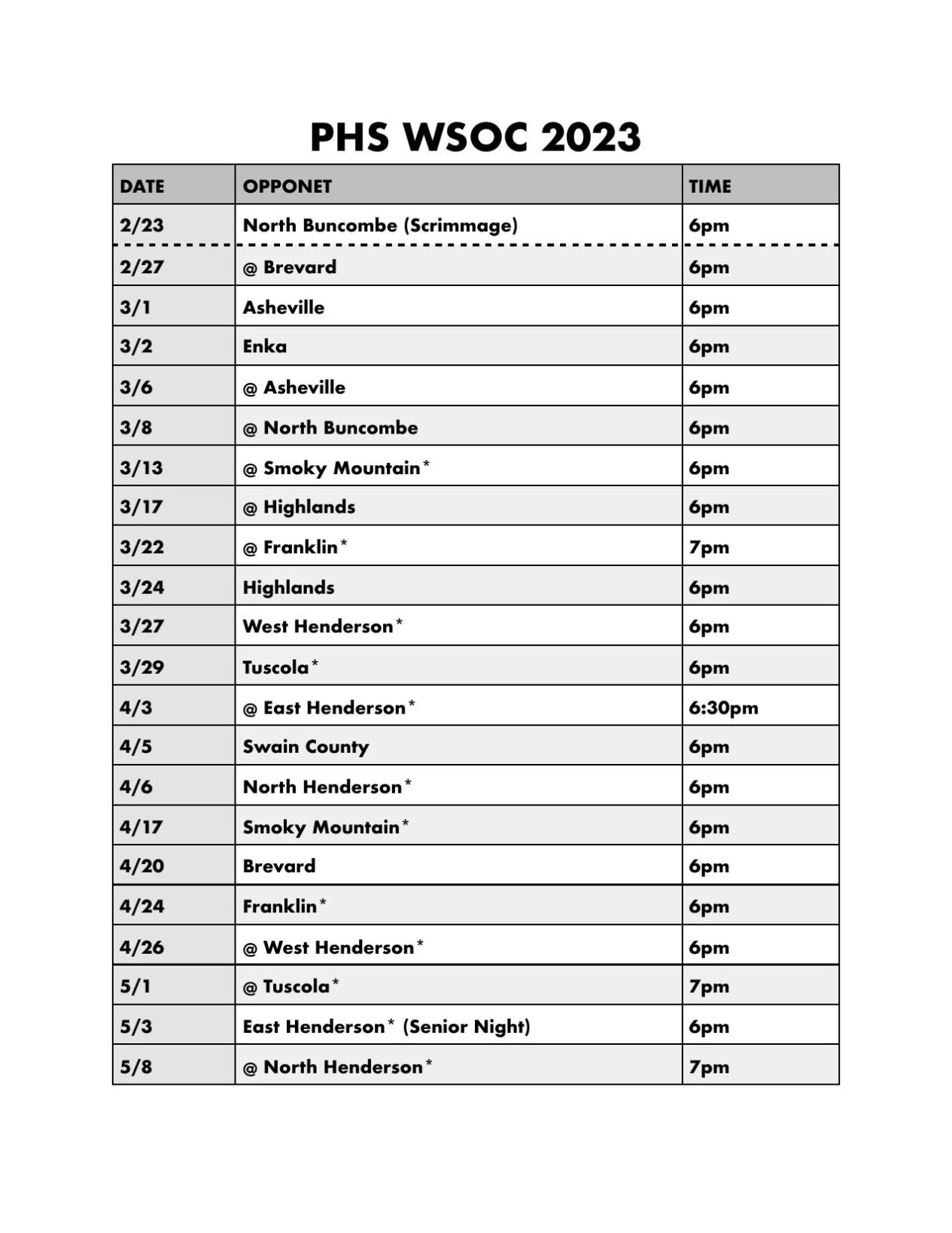 20222023 Girls Soccer Schedule