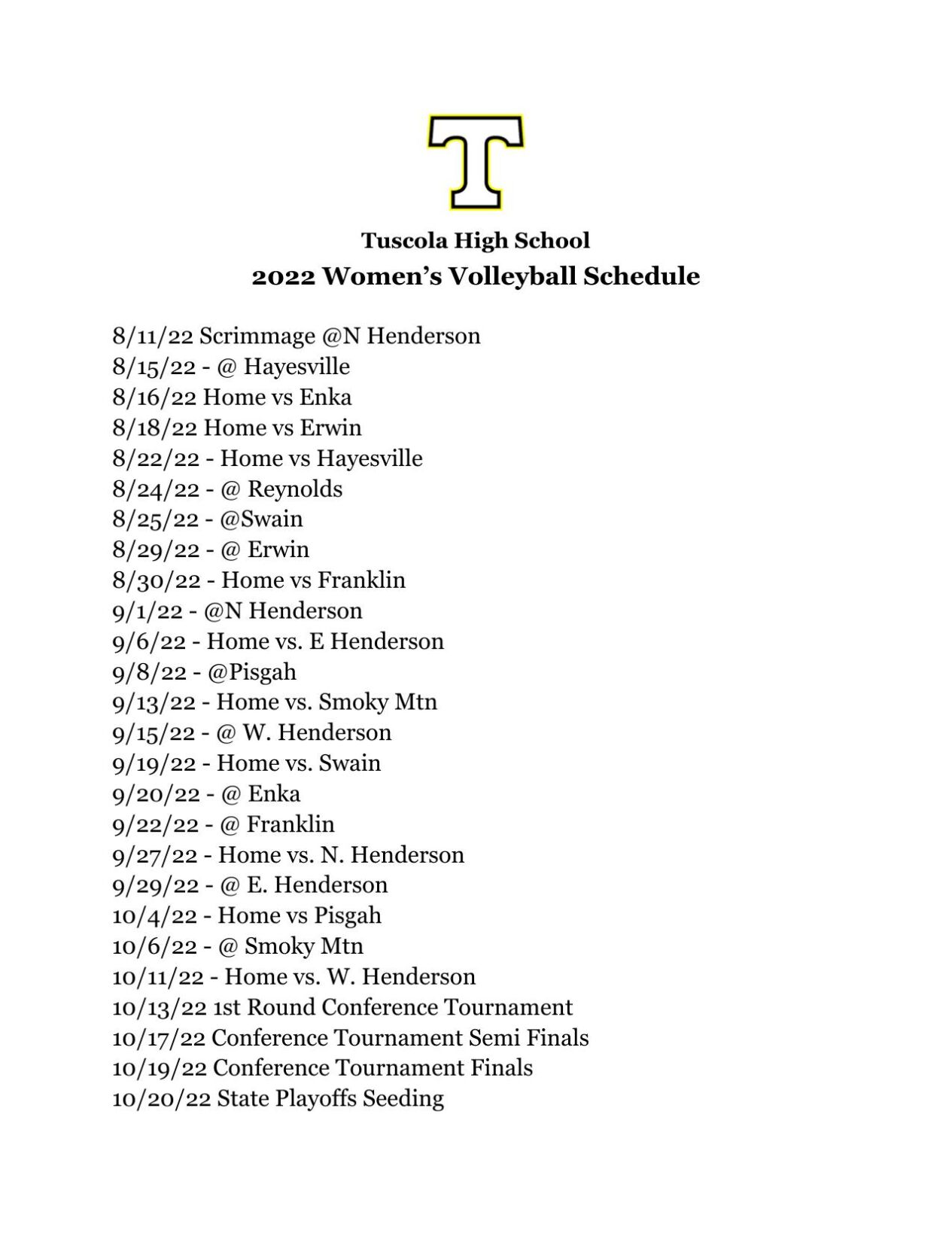 202223 Tuscola Volleyball Schedule