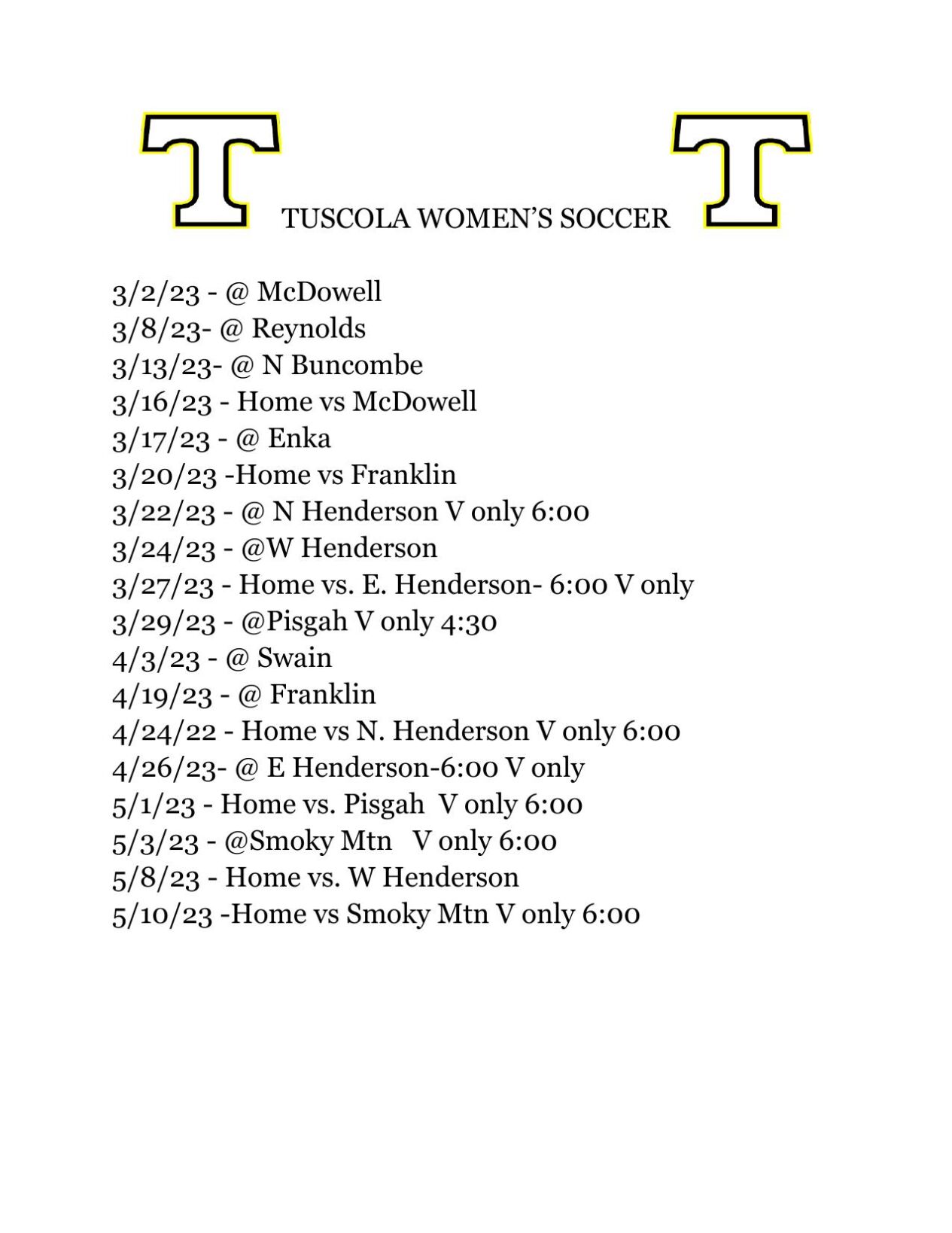 Soccer Schedule Pdf