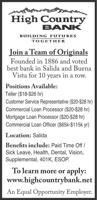 Open Positions at High Country Bank - Salida