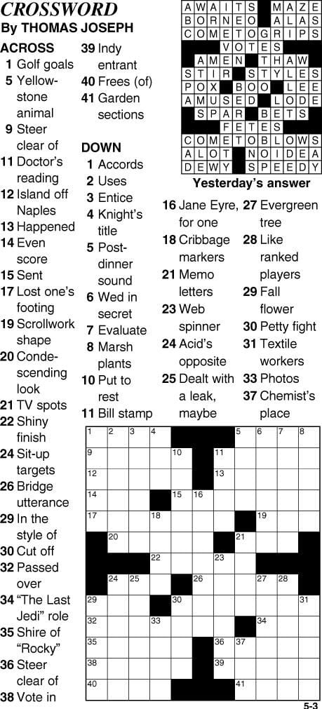 Crossword for May 3rd Crosswords themountainmail