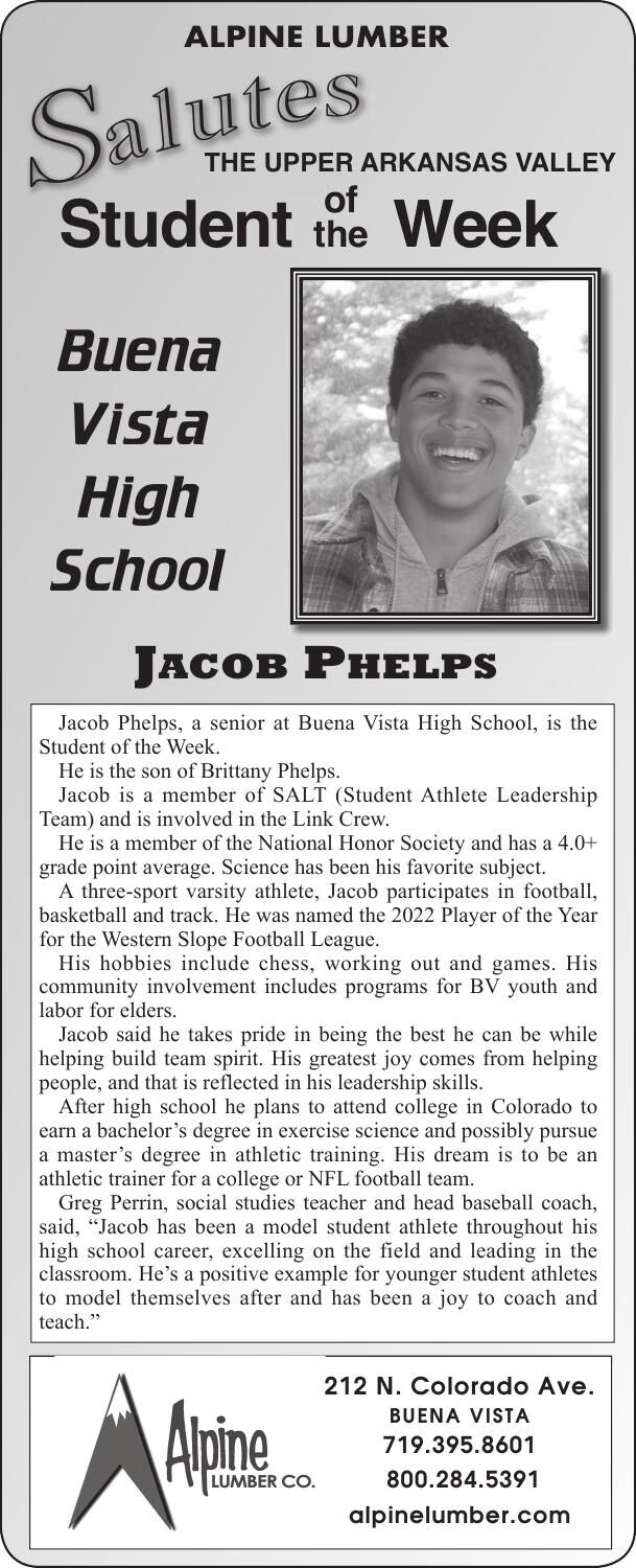 THE UPPER A ARKANSAS VALLEY  STUDENT OF THE WEEK -  Jacob Phelps