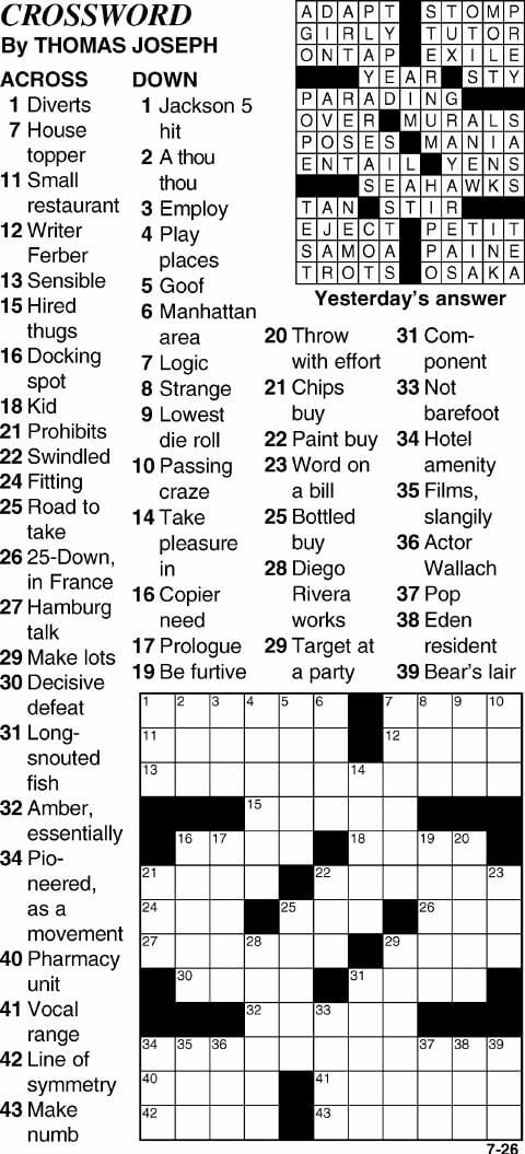 Crossword For July 26th | Crosswords | Themountainmail.com