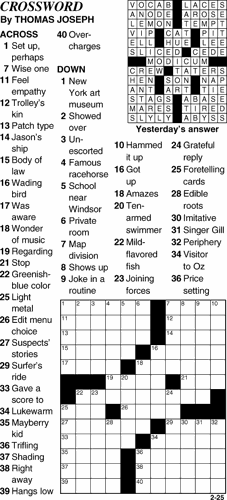 Crossword for February 25th | Crosswords | themountainmail.com
