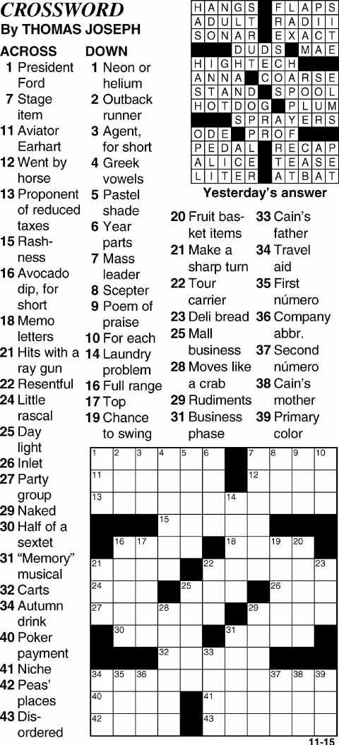 Crossword For November 15th | Crosswords | Themountainmail.com