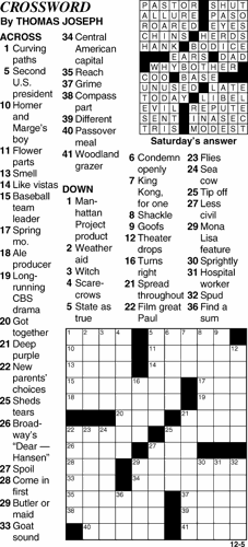 Crossword for December 5th | Crosswords | themountainmail.com