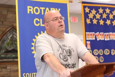 Caryville Alderman Patrick Pebley spoke at the Campbell County Rotary Club meeting on Tuesday.