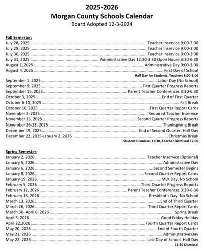 Morgan County School Calendar 1 Morgan County Schools 2025-26 Schedule | Education | themountainpress.com