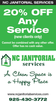 20% OFF Any Service at NC Janitorial Services