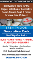 Rock, Sand, Bark, Topsoil, Flagstone, Boulders and more available at Brentwood Decorative Rock
