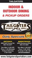 Indoor & Outdoor Dining & Pickup orders at Tailgaters Sports Bar & Grill