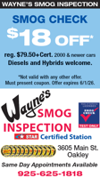 $18 Off Smog Check at Wayne's Smog Inspection