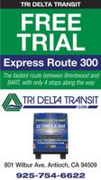 FREE Trial on Express Route 300 to BART on Tri Delta Transit