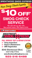 $10 Off Smog Check at Brentwood Smog Express