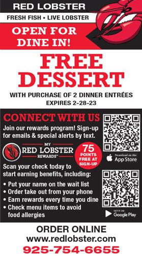 FREE Dessert w/purchase of 2 dinner entrées at Red Lobster