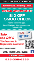 $10 off your Smog check at Cruz In Smog Check
