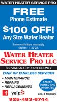 FREE Phone Estimate / $100 Off Any Size Water Heater at Water Heater Service Pros