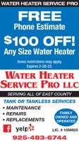 $100 Off Any Size Water Heater / FREE Phone Estimate at Water Heater Service Pros