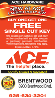 BOGO FREE Single Cut Key at Brentwood Ace Hardware