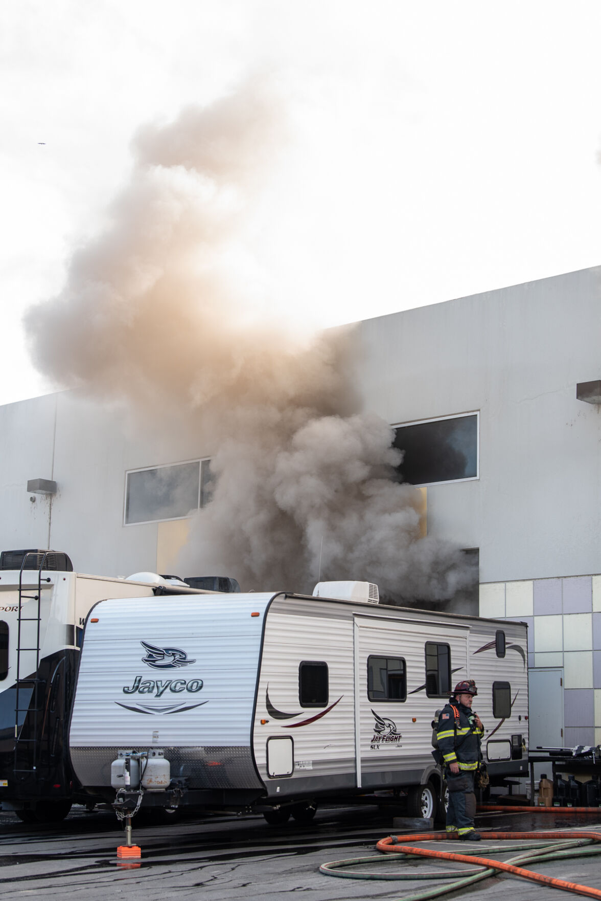 Photos 2 alarm fire breaks out at Brentwood RV repair shop