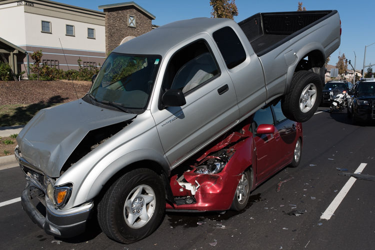 Prius Wedged Under Toyota Pickup In Bwood Multi Vehicle A Toyota Prius Became Wedged Underneath Pickup Truck After Striking It From Behind In Bwood Calif On Tuesday Sept 26 2017