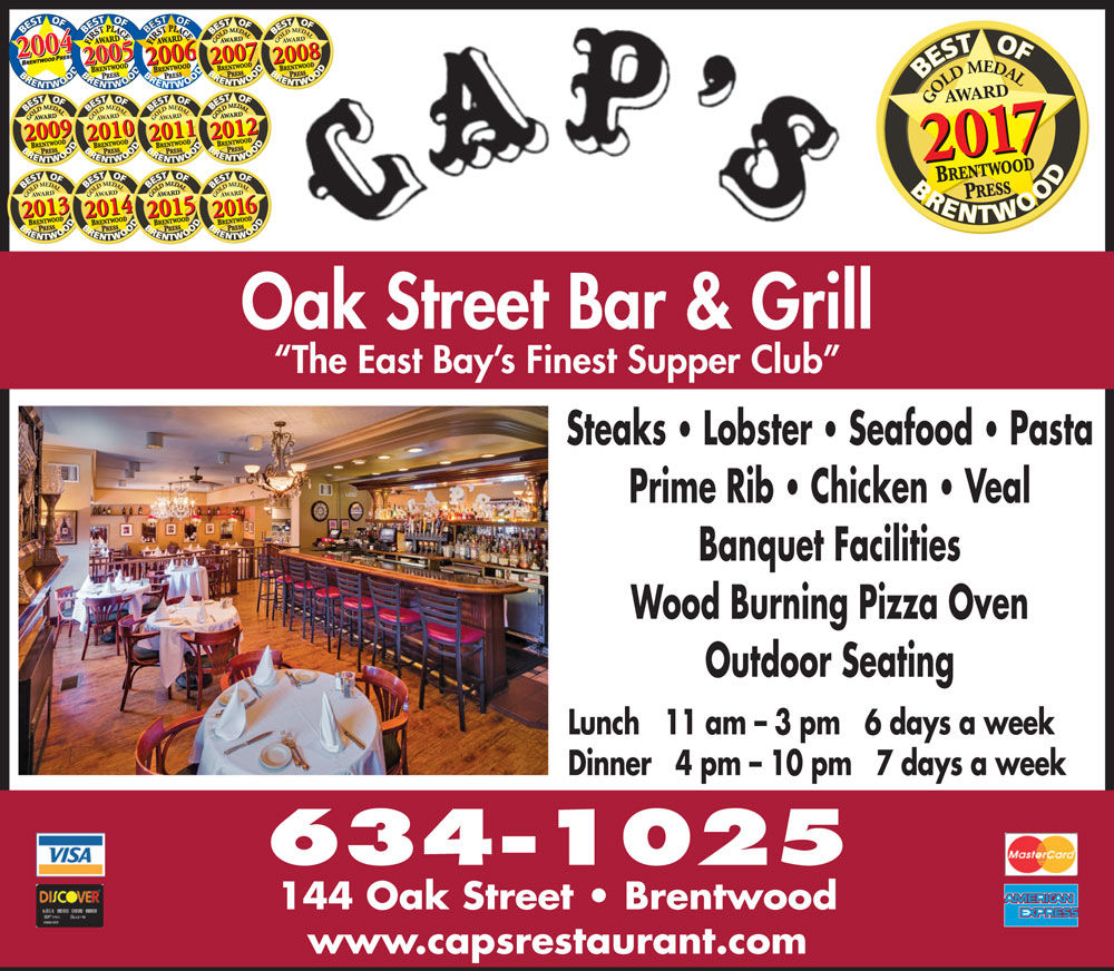 Cap's Oak Street Bar & Grill fine dining restaurant Brentwood, CA