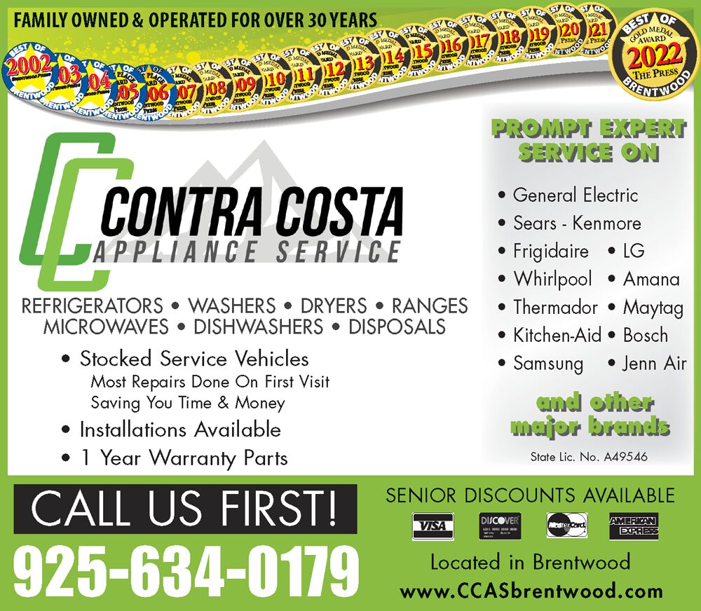 Contra Costa Appliance Service washer and dryer range Brentwood