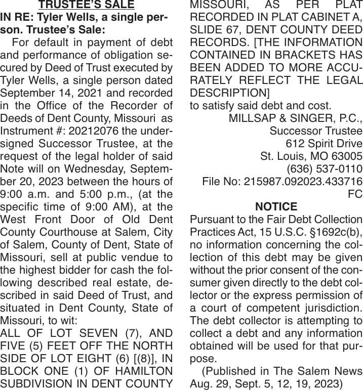 TRUSTEE’S SALE Public Notices