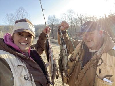 Tony and Stephanie Floyd with their fish at Montauk State Park at the opener March 1.