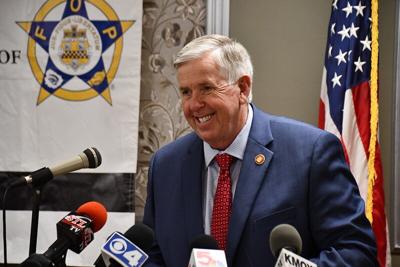 Missouri Gov. Mike Parson at a bill signing in St. Louis in October 2020.