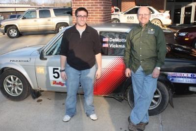 Kim DeMotte (right), with co-driver Colin Vickman and their 1972 Datsun.