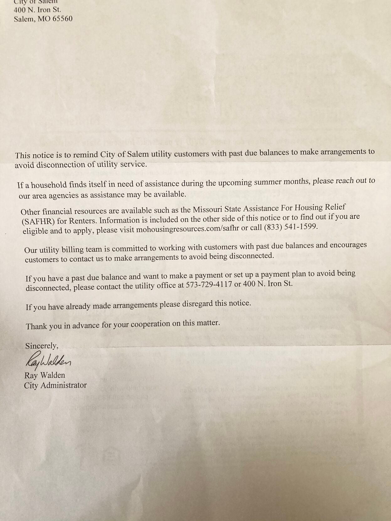 Notice of disconnect inserted in Iwanski’s door.