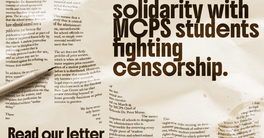 MCPS Student Journalists Push to Reverse Policy Requiring Administrative Review of School Publications