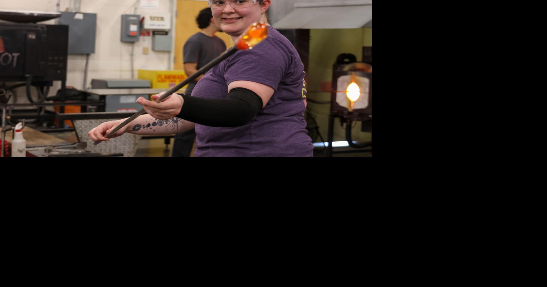 Glassblowing students sculpt with heat and skill