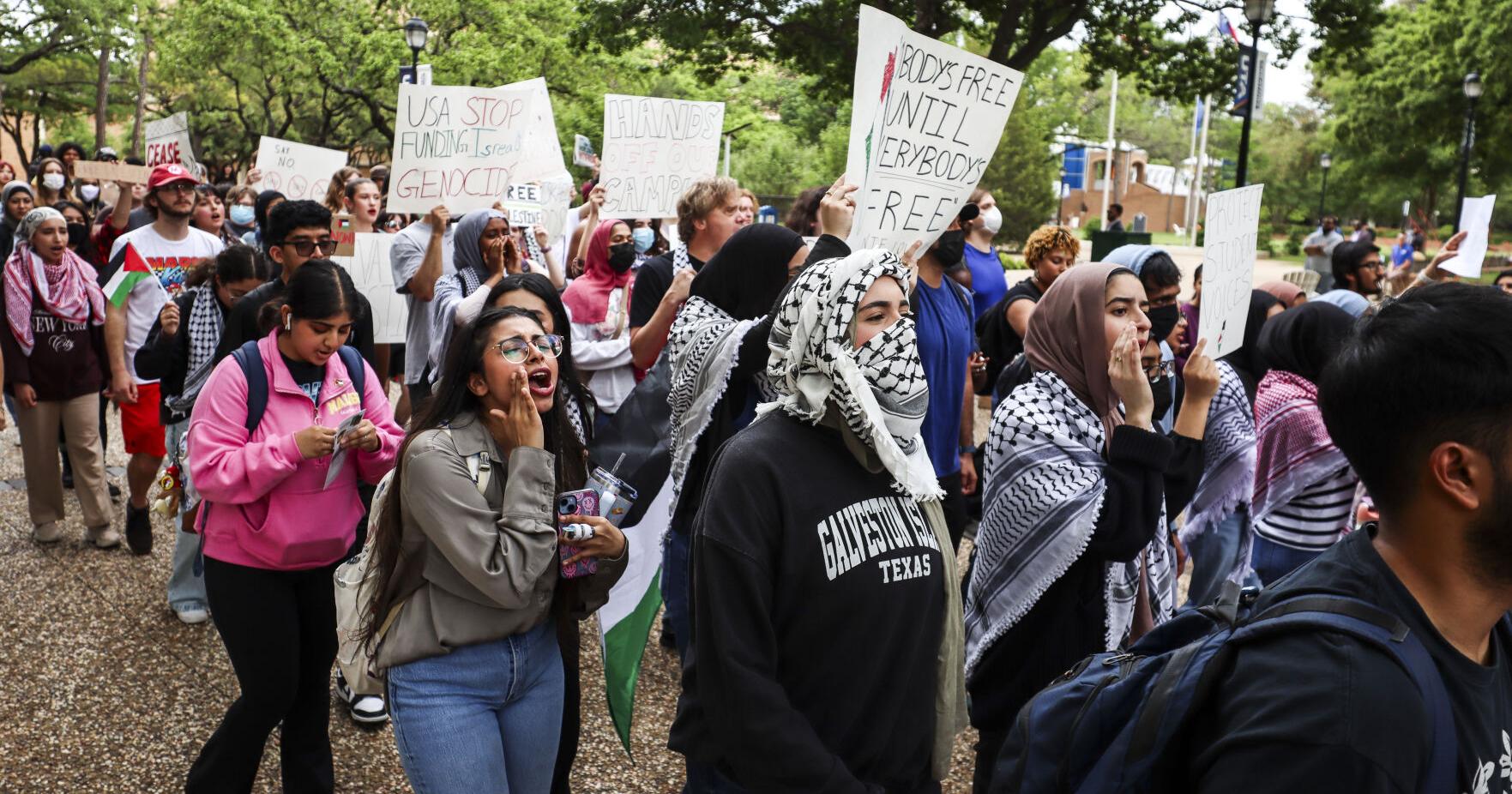 Pro-Palestine protesters march during campus walk-out - Vimarsana News