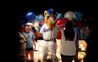 AUG 04, 2015: Texas Rangers mascot Captain celebrates a win after