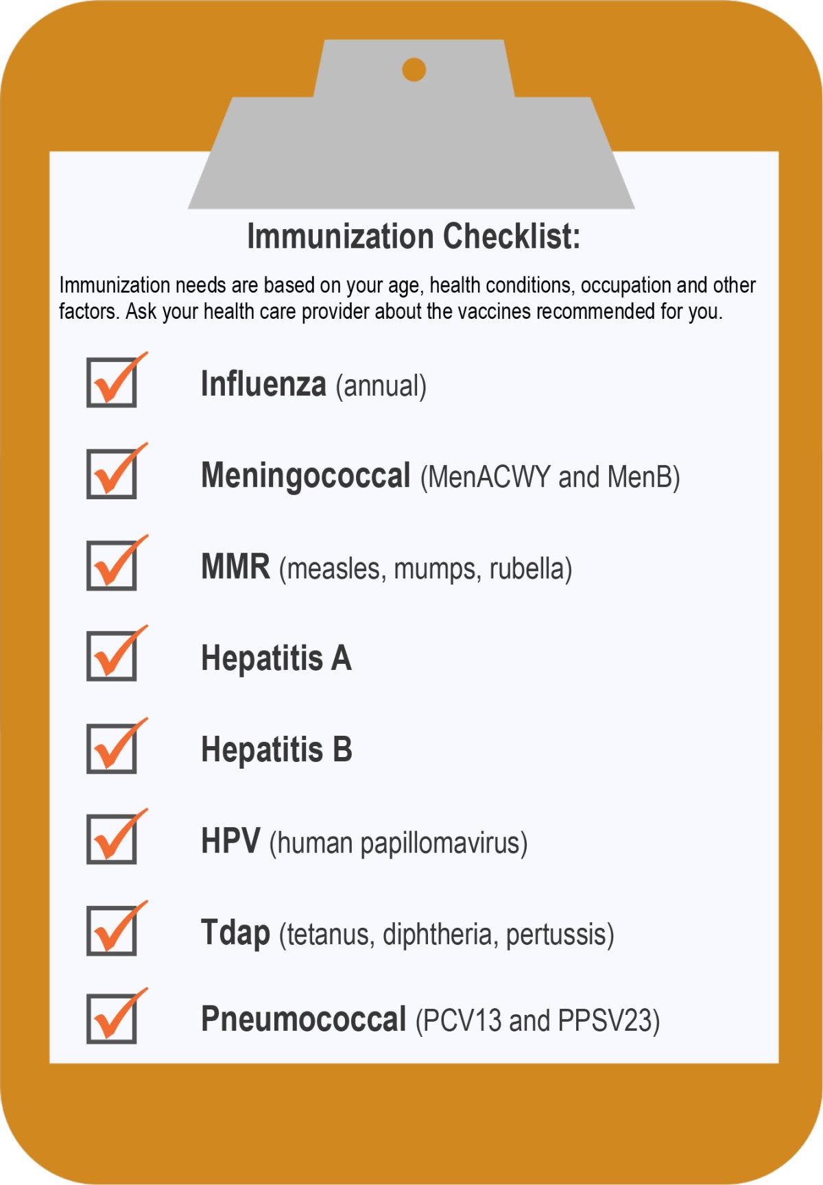 College student vaccination checklist