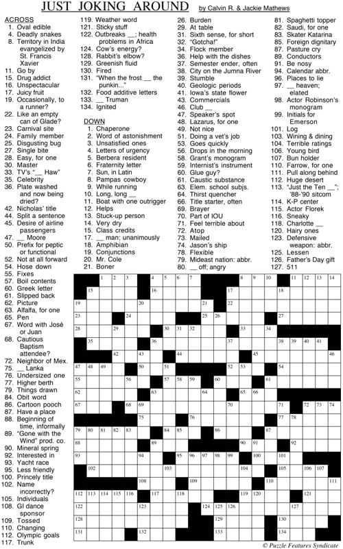 Just Joking Around January 13 Crossword Puzzle Fun Thesuburban Com
