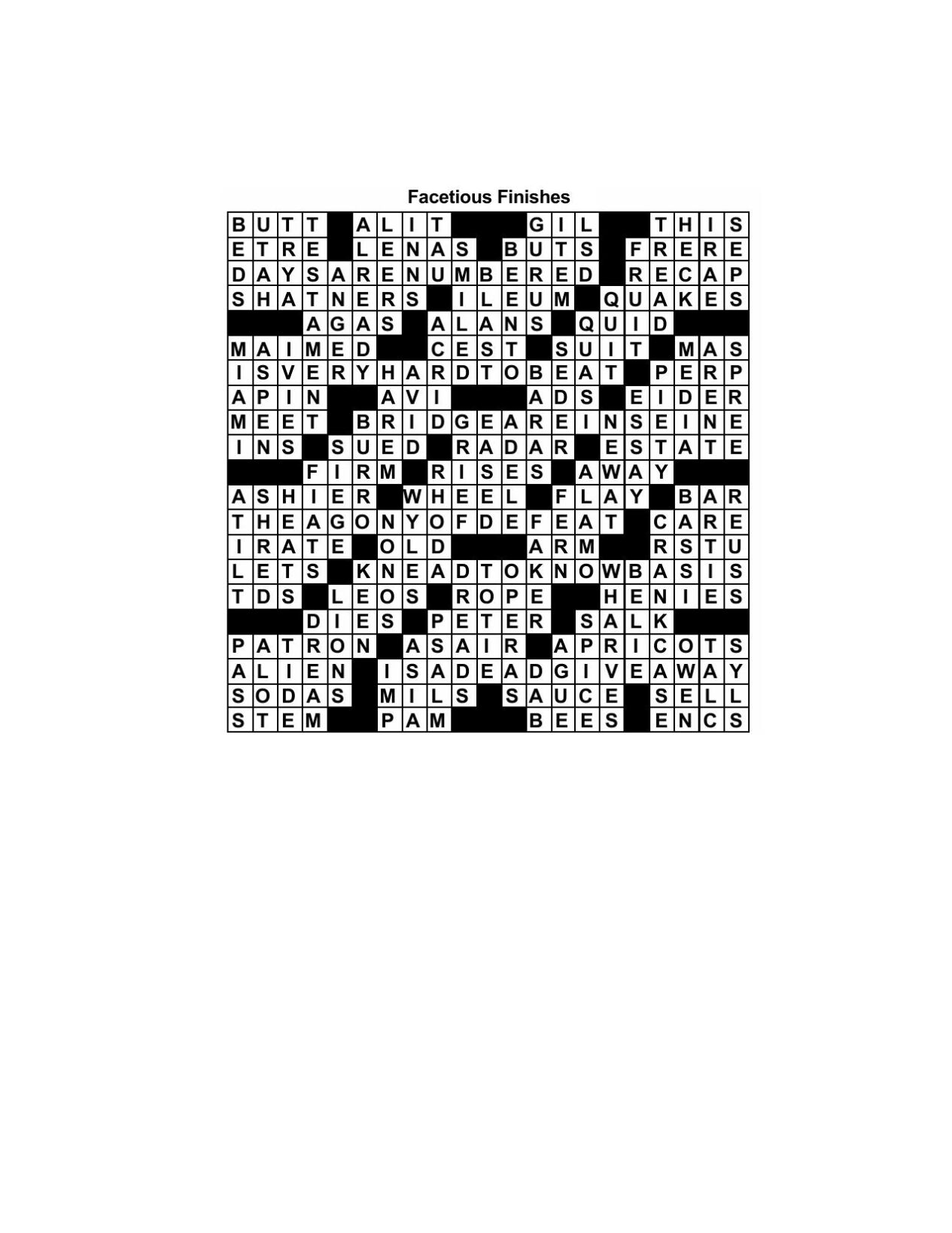 Facetious Finishes Solution Fun