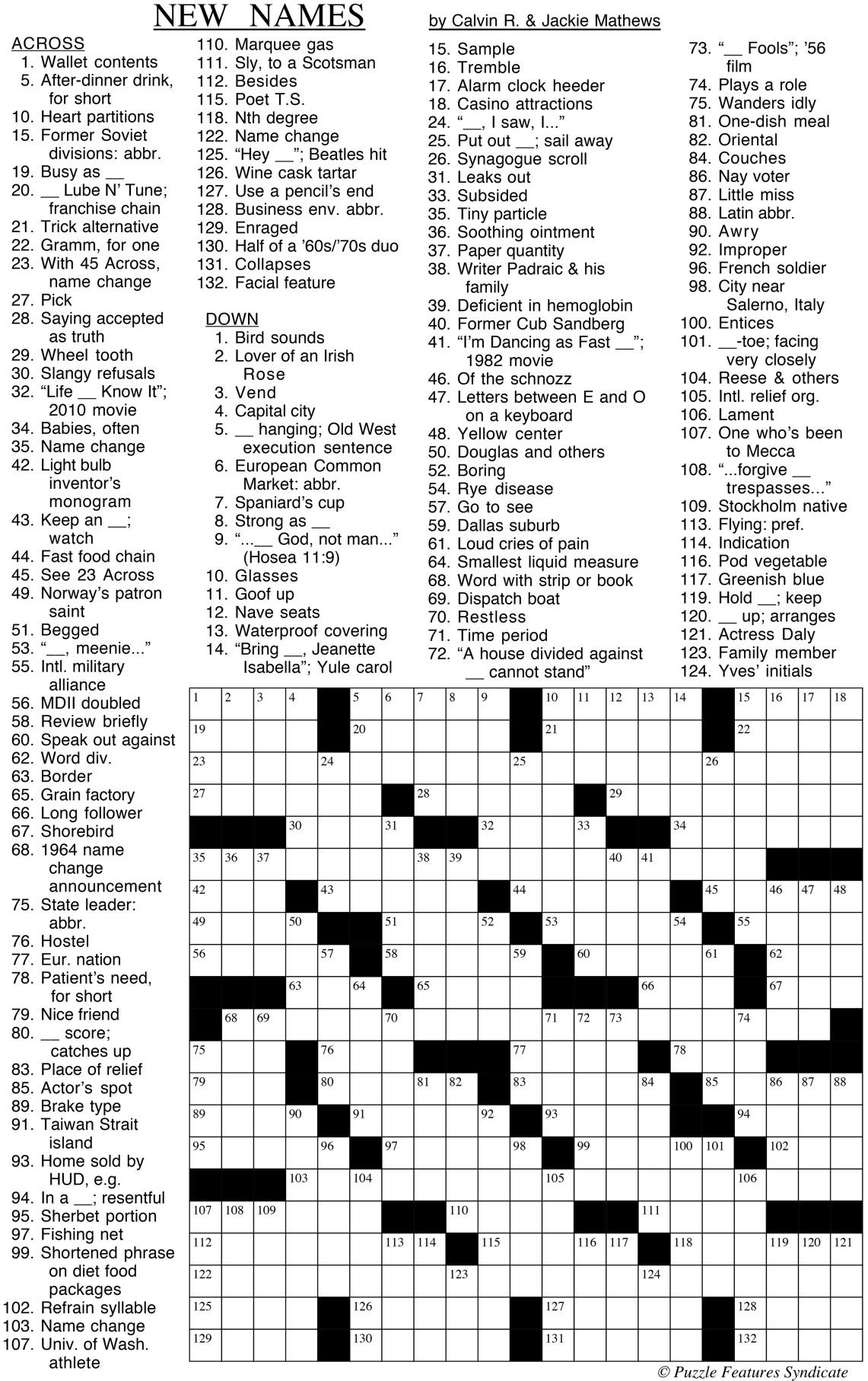New Names Crossword Puzzle | Fun | thesuburban.com