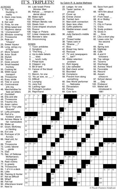 Suburban Crossword Puzzle It S Triplets Fun Thesuburban Com