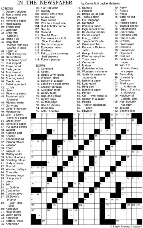 In the Newspaper Crossword Puzzle Fun thesuburban com