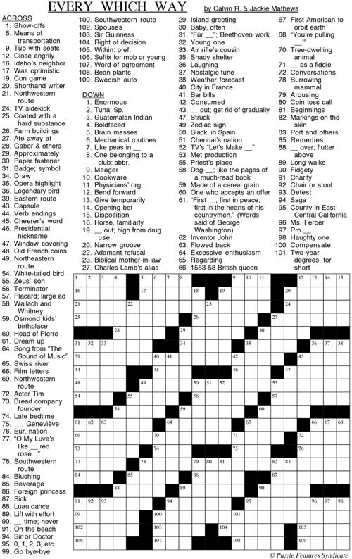 Every Which Way Crossword Puzzle Fun thesuburban com