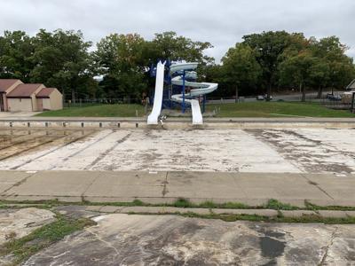 The defunct pools at Nay Aug Park in Scranton and a pump house w